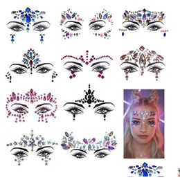 Nail Art Decorations Rhinestone Festival Face Jewels Sticker Fake Tattoo Stickers Body Glitter Tattoos Gems Flash For Music Party Make Dhkuk