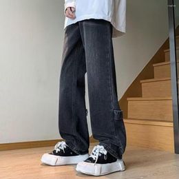 Men's Jeans Wide Leg Retro Streetwear Loose Solid Color Pockets Hip Hop Trousers