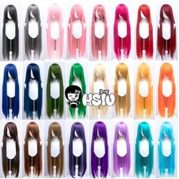 Cosplay Wigs HSIU 100Cm Long Staight Cosplay Wig Heat Resistant Synthetic Hair Anime Party wigs 42 Colour Colourful Free brand wig hair net 230922