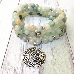 MG0591 Amazonite 108 Mala Women's Yoga Necklace Ohm Charm Natural Gemstone Bracelet Personal Spiritual Balance Jewelry288A