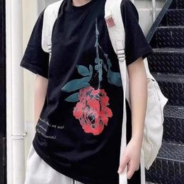 T Shirts Short-sleeved T-shirt Retro Trendy Red Rose Flower Pattern Casual Men's And Women's Tops Tees