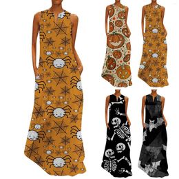 Casual Dresses Women's Sleeveless V Neck Halloween Print Long Dress Womens Clothes Midi