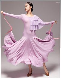 Stage Wear Waltz Ballroom Competition Ribbon Long Sleeves Practise Dress Dance Performance Costume Evening Gowns Party Outfits