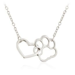 Hollow Out Cute Heart Dog Cat Paw Pendant Necklace Animal Print Friendship Jewelry Mother Child Love Necklaces284n