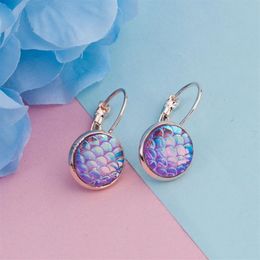 Clip-on & Screw Back DoreenBeads Drusy Jewelry Resin Mermaid Fish Dragon Scale Ear Clips Earrings Rose Gold AB Rainbow Multicolor316d