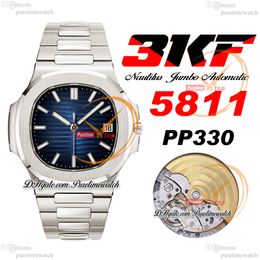 3KF Jumbo 5811 PP330 Automatic Mens Watch 41mm Blue Textured Dial Stick Markers Stainless Steel Bracelet Super Version Edition Puretime TH:8.2mm