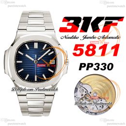 3KF Jumbo 5811 PP330 Orologio automatico da uomo 41 mm Quadrante blu strutturato Indicatori a bastone Bracciale in acciaio inossidabile Versione super Edizione Puretime TH: 8,2 mm