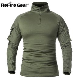 Men's T-Shirts ReFire Gear Men Army Tactical T shirt SWAT Soldiers Military Combat T-Shirt Long Sleeve Camouflage Shirts Paintball T Shirts 5XL 230923
