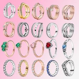 Cluster Rings Style Product Original Design Logo 925 Sterling Silver Rose Gold Emerald Couple Ring DIY Charm Girl Gift Luxury