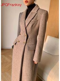 Women's Wool Blends Coffee Colored Suit Woolen Autumn and Winter Retro High-end Temperament Waist Length Woolen Coat Women Winter Jacket 230922