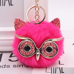 Party Favor 2022 Gree Owl Plush Key-Chain Imitation Rabbit Fur Ball Bag Pendant Car Drop Delivery Home Garden Festive Supplies Event Dh3Ae