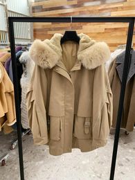Women's Fur Winter Parka 2023 Fashionable Mid-length Coat Rex Hooded Slim Collar Jacket Warm Snow Wear
