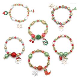 Charm Bracelets Colourful Cute Fashion Christmas Theme Year Stone Santa Claus Plant Snowflake Bracelet Jewellery For Women Gift