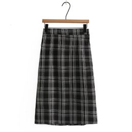 Skirts Plus Size Women's XL-4XL Plaid Long Skirts Elastic Waist Vintage A-line Female Skirts with Back Slit 230923