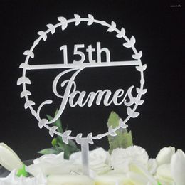 Festive Supplies Custom Birthday Cake Topper Acrylic Mirror Silver Gold Personalised Name Age For Wedding Anniversary Party Decoration