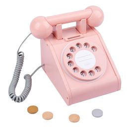 Dolls Wooden Simulation Retro Telephone Toy Kids Wood Phone Play House Baby Early Educational Gifts Home Decoration 230922