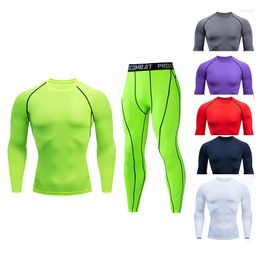 Men's Tracksuits Fitness Men Tops Pants Sets Tracksuit Tights Leggings Long Sleeve Quick Dry Tee Shirt Basketball Sports Clothing