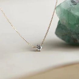 Chains S925 Silver Plated 24K Gold Pendant Versatile Single Diamond Collar Chain Six Claw Sterling Necklace For Women