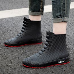 Rain Boots Rubber Man Boots Trend Men Rain Boots Platform Outdoor Shoes Slip on Waterproof Work Mens Booties Soild Shoes Bota Masculina 230922