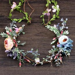 Pink Blue Flower Hair Jewelry Artificial Flower Tiara Hairband Bridal Summer Wreath Leaves Garland Hair Accessories For Women Vl255P