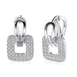 Clip-on & Screw Back Kzce146 Trendy Cubic Zirconia Earrings Square Ear Clip With White Rhinestones Colorful276l