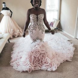2023 Luxury Mermaid Wedding Dresses Bridal Gown with Ruffles Chapel Train Organza Sweetheart Custom Made Vestidos de novia Plus Size Beach Garden