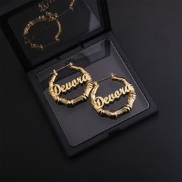 Hoop Huggie 30 40 50 60 70 90 100mm bamboo earrings Hoop Earrings Custom bamboo Name Earrings Bamboo Style Custom Earrings For Gift 230922