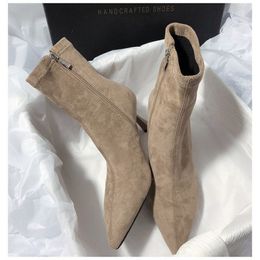 Ankle Temperament Back Short Fashion Zipper 749 Toe Boots Thick Medium Suede Women's Square Heel 230923 375