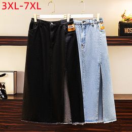 Skirts Summer Plus Size Women Denim Skirt Large A-line Cotton Split Midi Skirts Female Big 3XL 4XL 5XL 6XL 7XL Clothing Y2K Fashion 230923