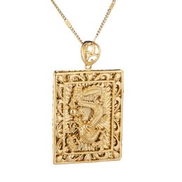 Fashion Real 24K Gold Color Dragon Pattern Pendant Necklace Fashion Women Men Dragon Chain Hiphop Rock Jewelry3028