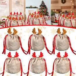 Christmas Decorations 5 10 Reindeer Drawstring Gift Bag Reusable Velvet Santa Claus Candy Party Decoration 230923