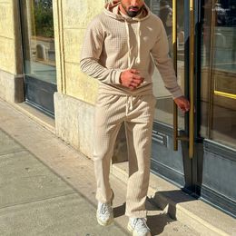 Men's Tracksuits 2023 Spring And Autumn Small Square Solid Hooded Sweatshirt Pants European American Casual Loose Fit Sports Set