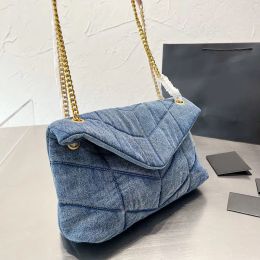 Washed Denim Bag Shoulder Bag Fashion Women Handbags Purse Chain Crossbody Bags Metal Hardware Letter Magnetic Buckle Cell Phone Pocket Clutch Wallets Tote Bags