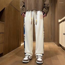 Men's Pants Chinese Style Casual Men Bear Embroidered Spring And Autumn Loose High Waist Wide Straight Leg Sweatpants Male Streetwear
