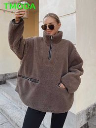 Women's Jackets T MODA 2023 Autumn Winter Women Oversized Warm Faux Fleece Jacket Coat Ladies Vintage Fleece Zipper Outerwear Female Chic Tops T230923