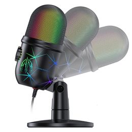Microphones RGB USB Condenser Microphone Professional Vocals Streams Mic Recording Studio Micro For PC Video Gaming Computer 230922