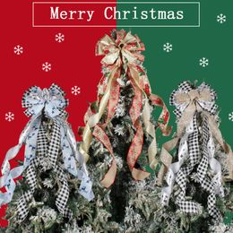 Christmas Decorations 1pc cart printed bow diy ribbon holiday christmas tree topper dress up props 230923