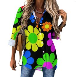 Women's Blouses Peace Print Blouse Hippy Flower Daisy Vintage Graphic Casual Women Street Wear Shirts Autumn Long Sleeve Oversized Tops