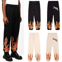 Designer's new men's black flame graffiti print design sense of niche loose sports casual sweatpantsS-XL