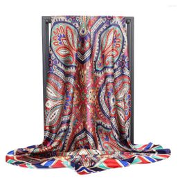 Scarves Silk Scarf Paisley Flower Headscarf Women Sac Hair Band Fashion Foulard Hijab Soie Femme Bandana Cheveux 90x90 Head 90cm