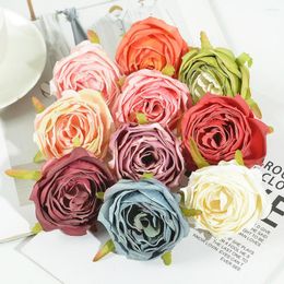 Decorative Flowers 10Pcs Artificial Silk Tea Buds Roses Heads For Wedding Wreaths Christmas Decoration Home Diy Gift Fake Flower