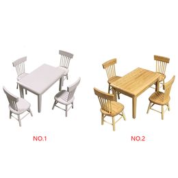 Dolls 5pcs set 1 12 Dollhouse Miniature Furniture Set Wooden Dining Table 4 Chairs Living Room Accessory 230922