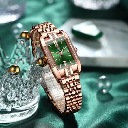 Womens Watches Swiss Brand Watch High Quality Rectangle Waterproof Diamond Quartz Green Stainless Steel Wristwatch with Box 230922