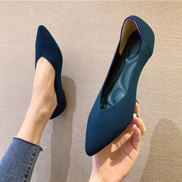 Women s Dress Large Spring and Autumn Fashion Knitted Breathable Non slip Pointed Flat Shoes Fahion lip Shoe