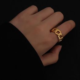 Gold Color Textured Chain Rings Curb Link Geometric Rings for Women Minimalist Open Stacking Rings Adjustable 326n