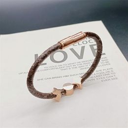 Titanium steel rose gold leather Charm Bracelets women flower diamond letter V designer wedding social anniversary gift jewelry256g