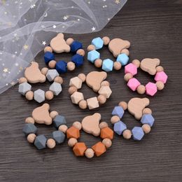 1Pcs Baby Silicone Nursing Bracelets Teether Toys Wooden Animal Beads Ring Teething Rattles Infant Natural Chew Toy Accessory