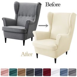 Chair Covers Solid Colour Wing Cover Stretch Spandex Armchair Wingback Relax Sofa Slipcovers with Seat Cushion Case 230923