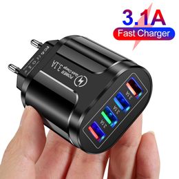 Cell Phone Chargers 3.1A 4 Ports USB Travel Charger Fast Charge 3.0 Wall Charging For Mobile Plug Charging Adapter 230922