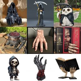 Decorative Objects Figurines Halloween Various Dark Death Ghost Resin Crafts Horror Skull Reaper Vintage Statue Ornaments Desktop Furniture Decorations 230922